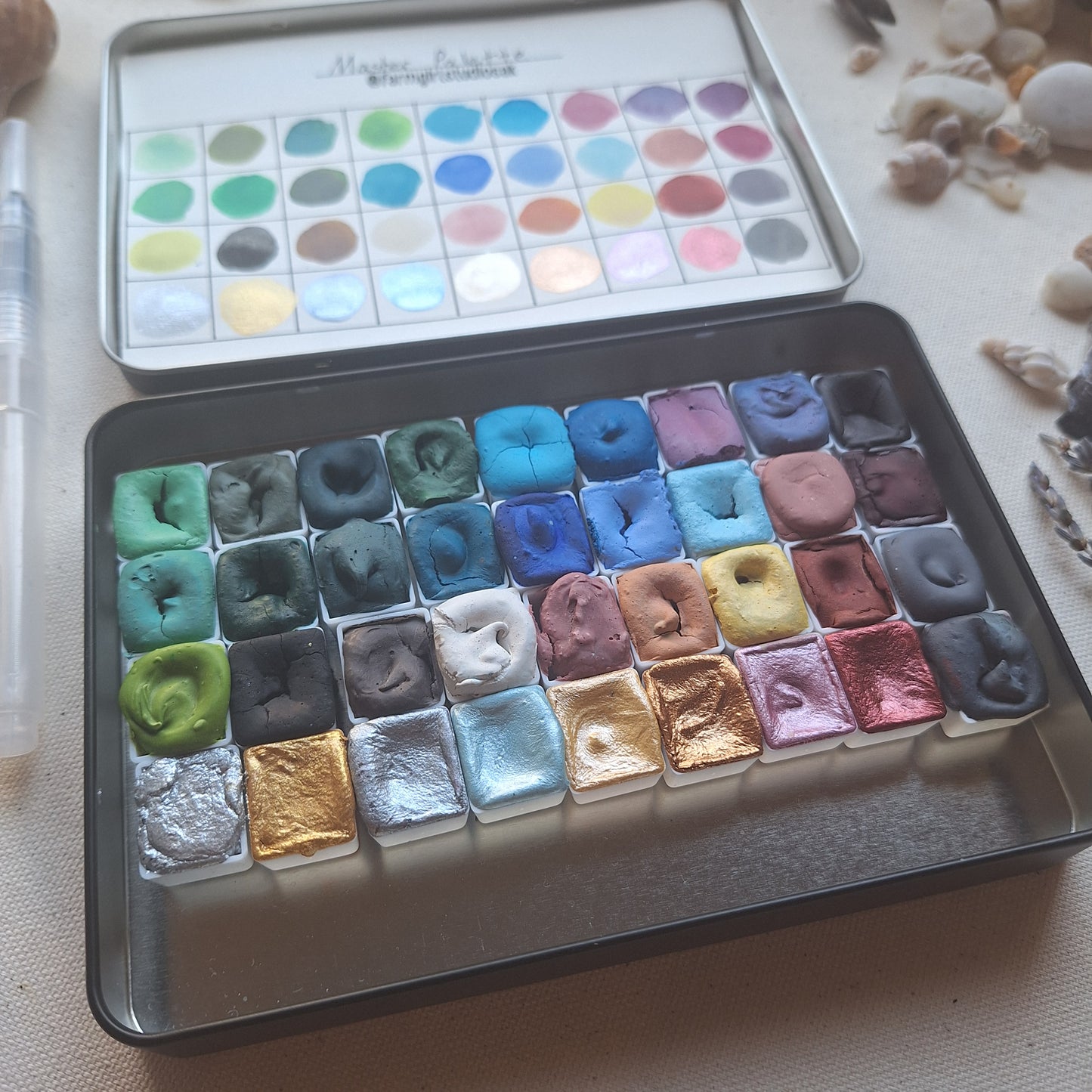 Handmade 36 Pan Watercolors - Master Palette + Water Brush