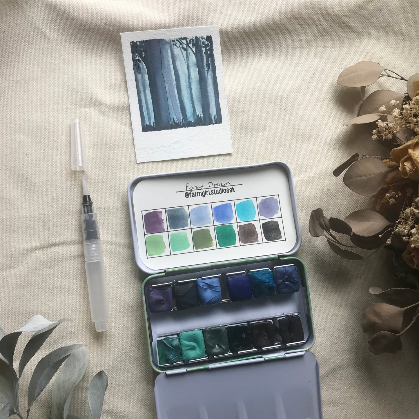 Forest Dream Handmade Watercolor Travel Palette