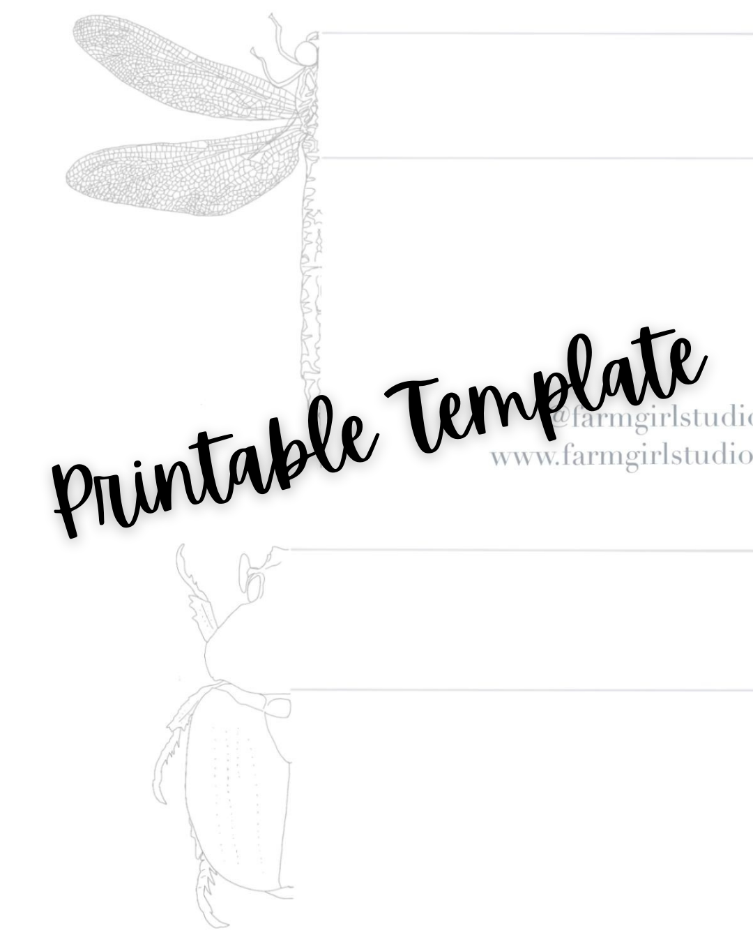 Printable Watercolor Template - Dragonfly & Beetle